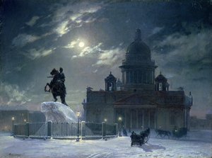 Utsikt over monumentet til Peter den store på Senatsplassen, St. Petersburg, 1870